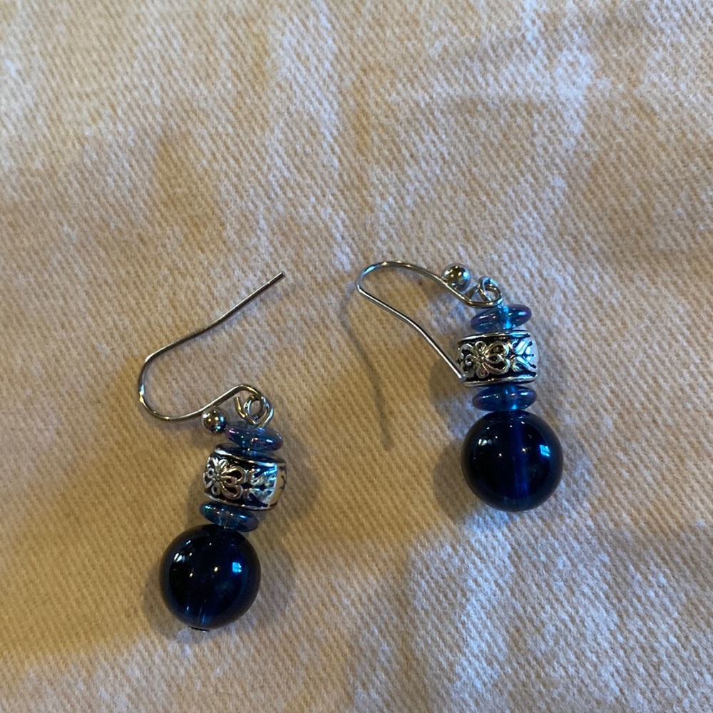 Dangly little blue and silver earrings.